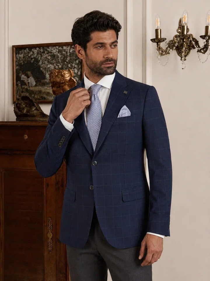 Мужской пиджак синий в клетку Jens купить - фото 2