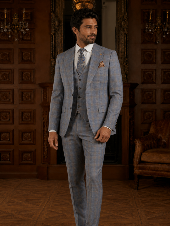 Костюм мужской тройка в клетку голубой Gilven купить - фото 2