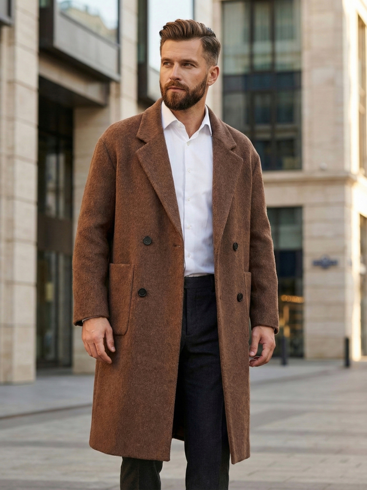 Мужское двубортное коричневое пальто Bettino купить - фото 2