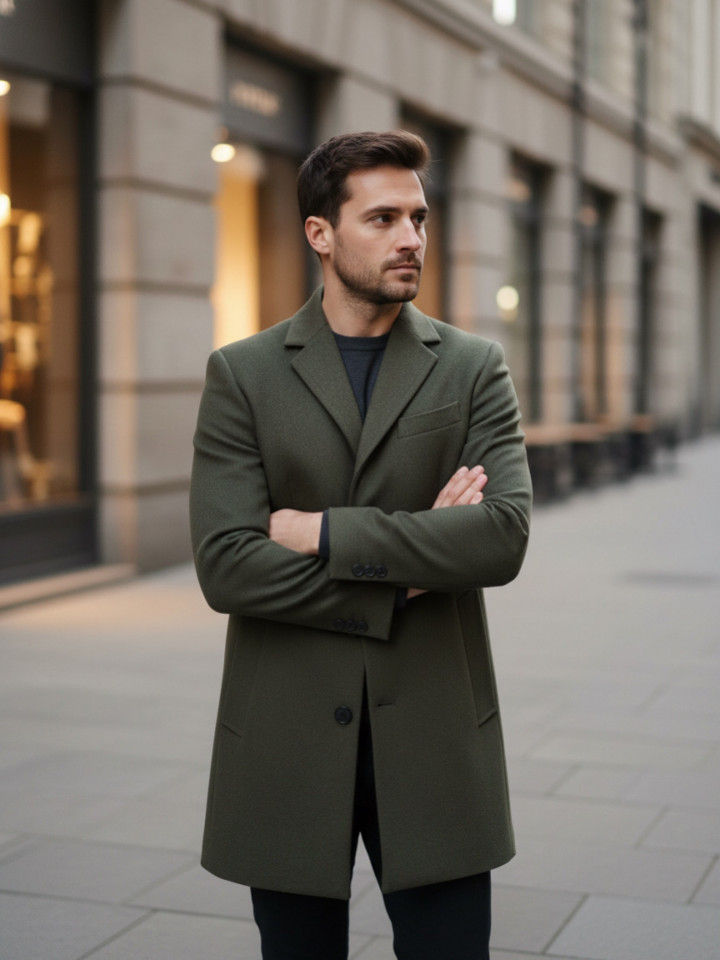 Мужское двубортное зеленое пальто Neri купить - фото 2